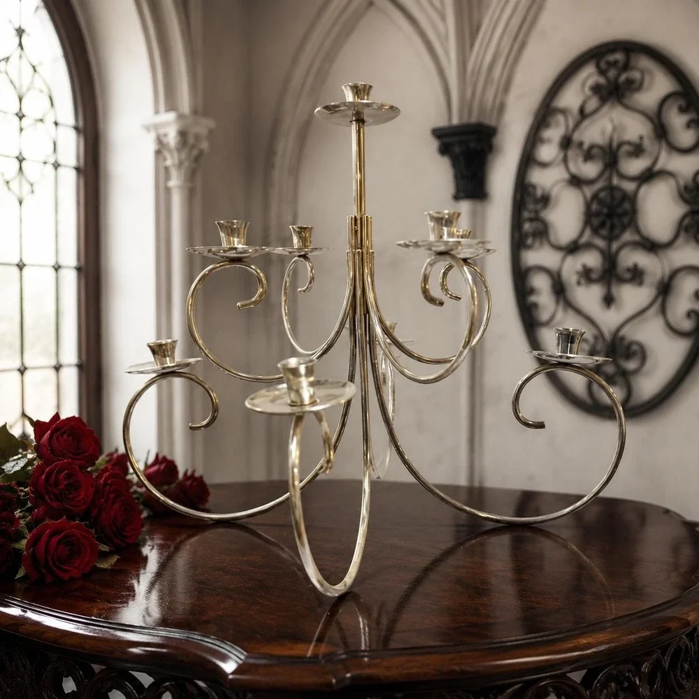 Vintage Mid Century Modern Silver Plated Candelabra Asymmetrical Multi Branch